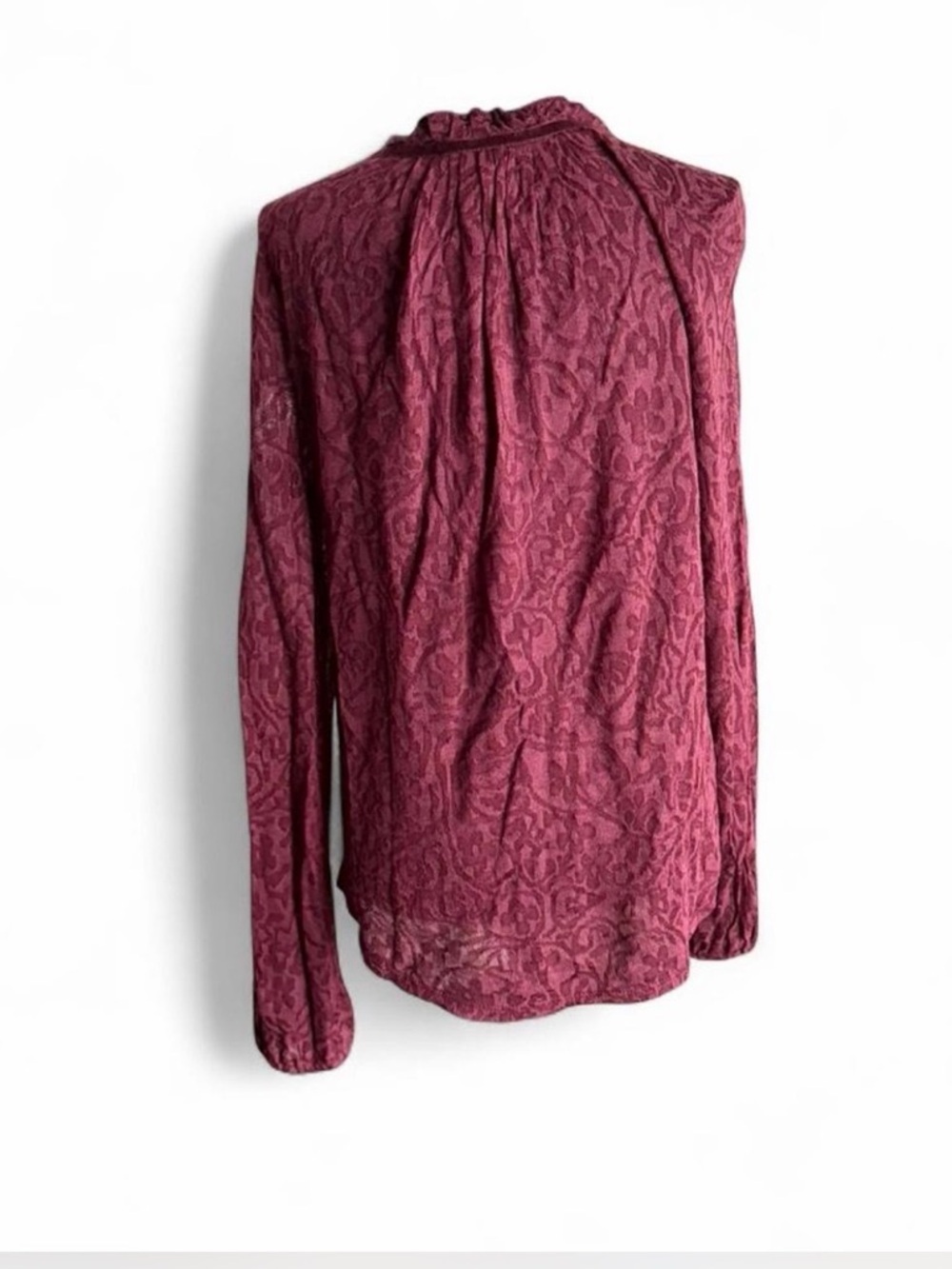 Lucky Brand Burgundy Textured Long-Sleeve V-Neck Blouse - Picture 4 of 5